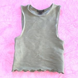 Forever 21 Textured Crop Muscle Arm Wide Arm Hole Pale Pastel Green Ruffled Hem